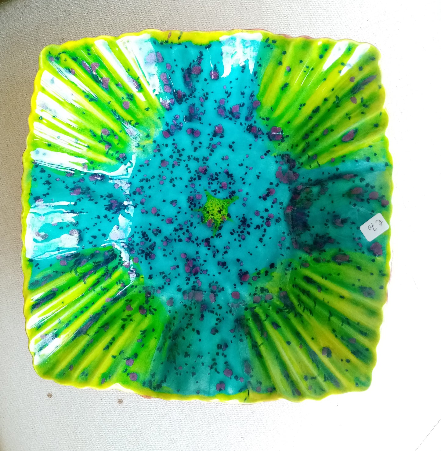 Coppa Quadrata Verde Azzurra Arancione - Ceramica Artistica