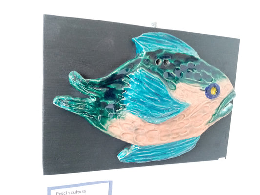Pesce Il Prepotente Scultura Ceramica Fatta a Mano su Legno | Casal dei Pruni Déco