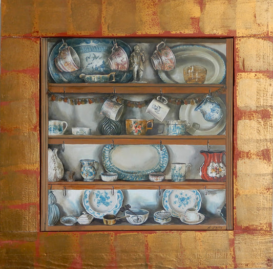 Dettaglio texture pittorica quadro Oggetti nel Tempo, tecnica mista olio acrilico