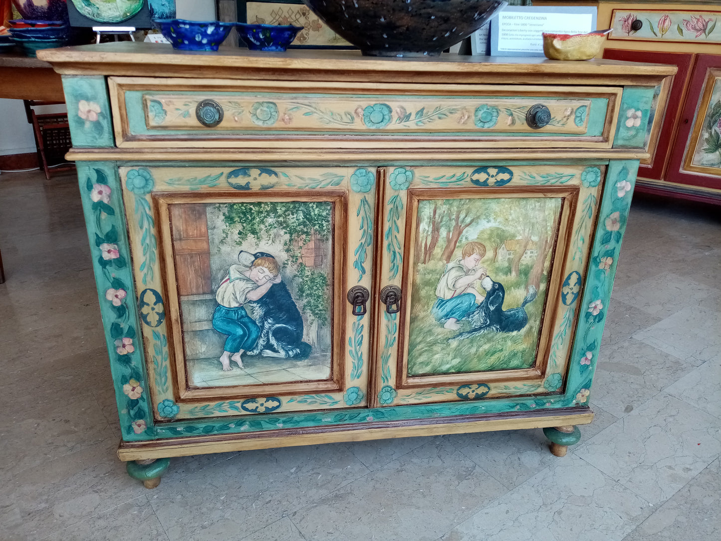 Dettaglio decorazioni bambini che giocano - Arte familiare epoca fine 1800
