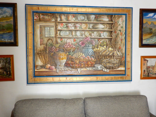 Detail of fruit, baskets, vase, painted by Lorenzo Usicco, original work, unique and unrepeatable work because it is made by the artist's hands