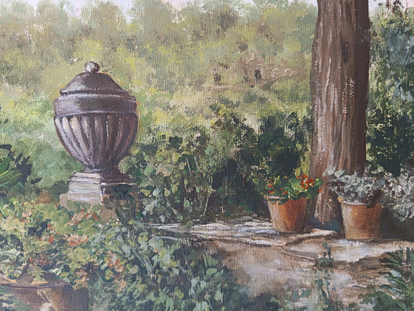 Dettaglio su piante e fiori del quadro Giardino segreto di Lorenzo Usicco 