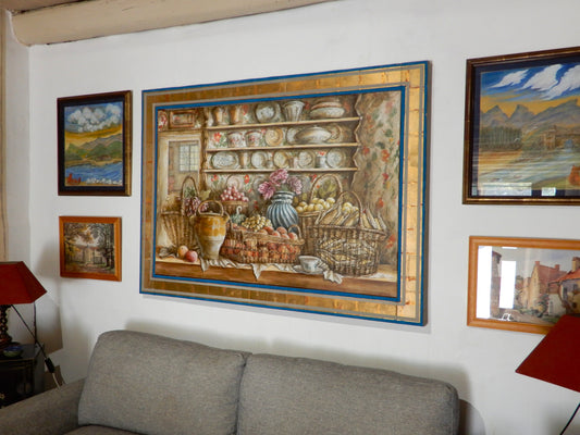 Détail du tableau Fenêtre sur le jardin, coups de pinceau et textures visibles, opera unica certificata Natura morta