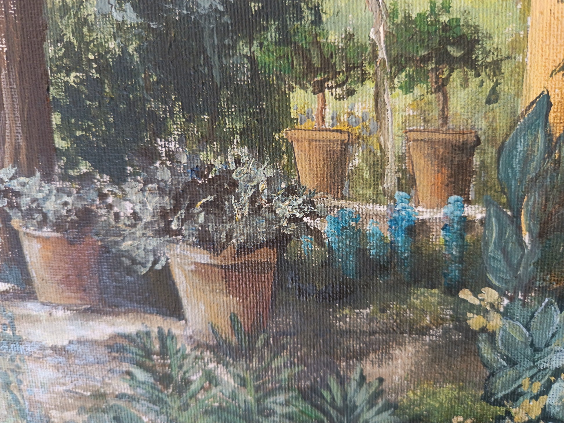 Dettaglio fiori di quadro Giardino segreto dipinto di Lorenzo Usicco proposro da Art Studio Casal dei Pruni Dèco 