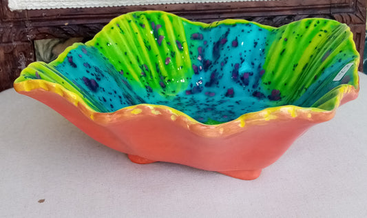 Coppa Quadrata Verde Azzurra Arancione - Ceramica Artistica