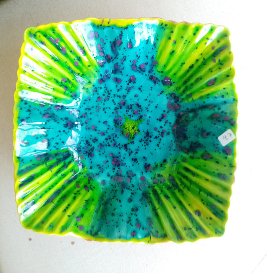 Coppa Quadrata Verde Azzurra Arancione - Ceramica Artistica