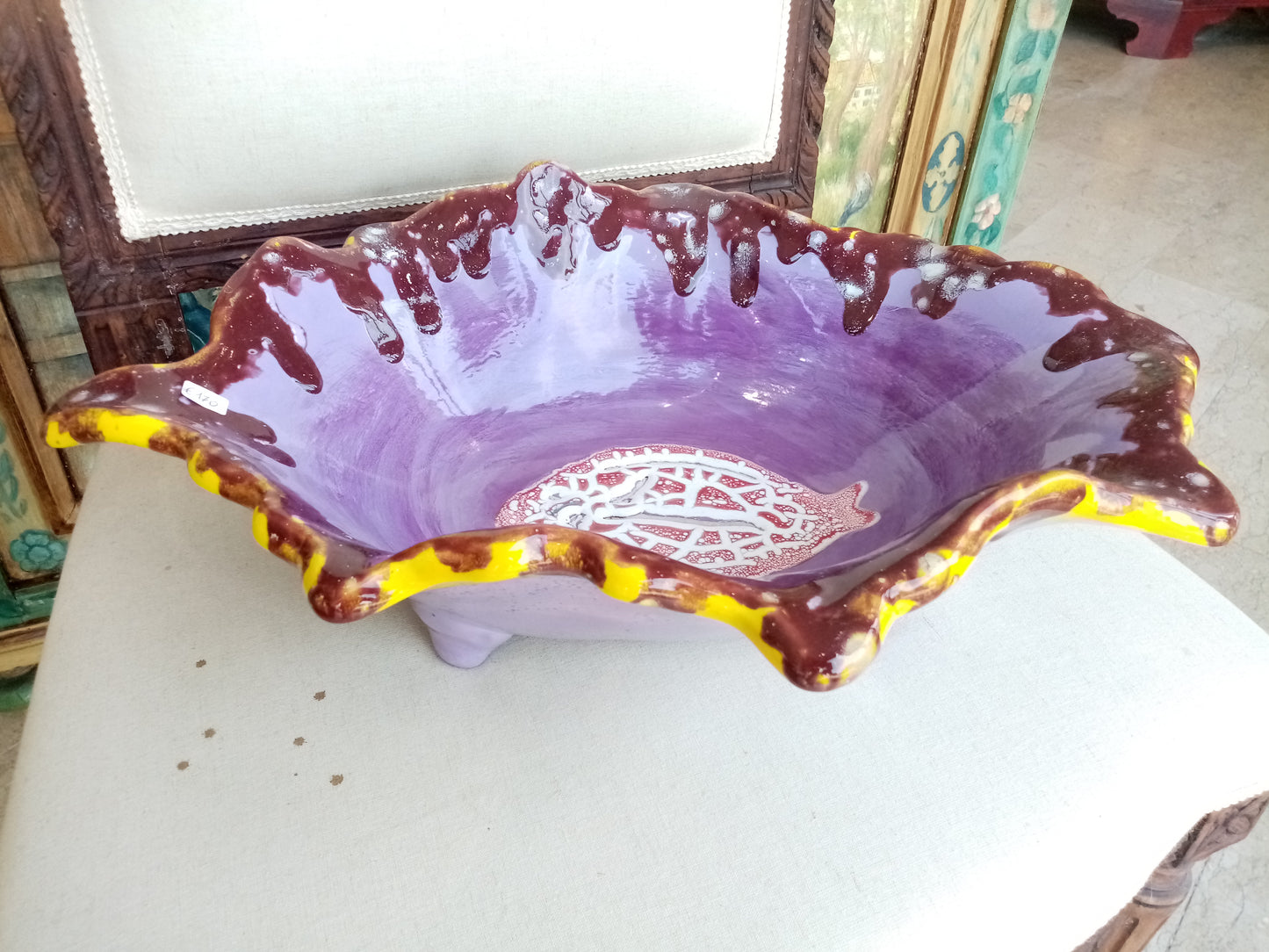 Coppa in Ceramica Foglia Lilla Malva Fatta a Mano