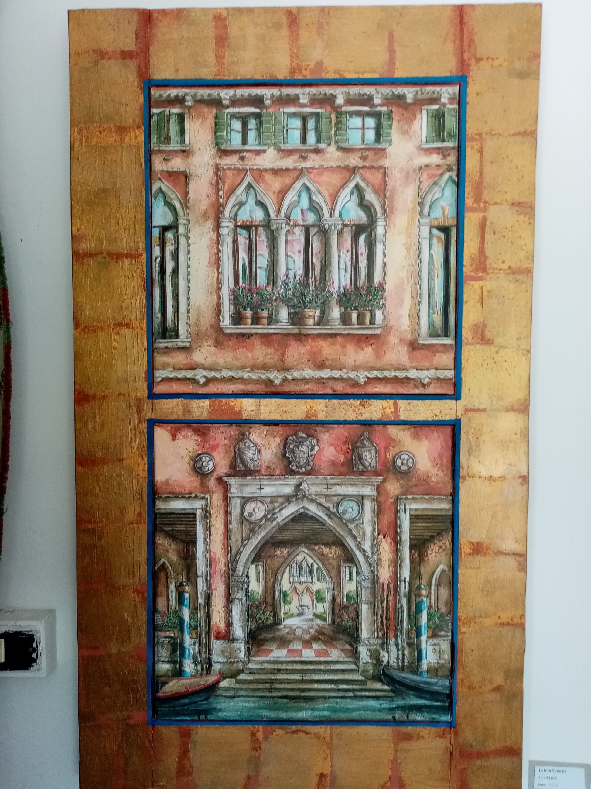 Quadro on cornice fatta dal pittore, La mia Venezia, Olio e acrilico su tela, quadro di Lorenzo Usicco 