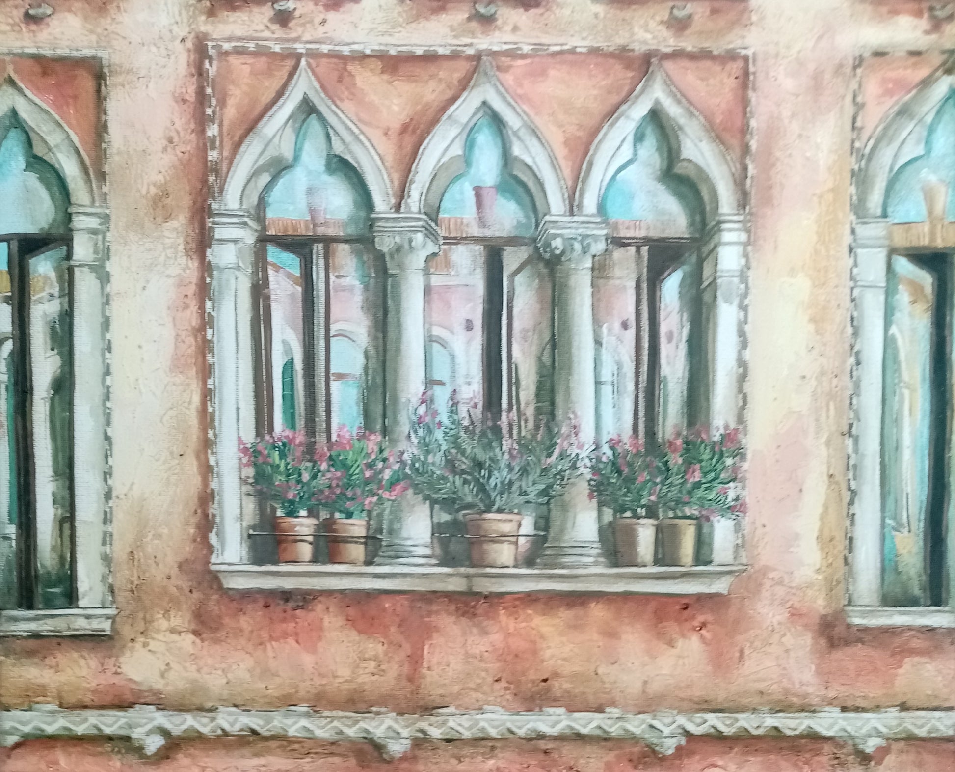 quadro a due tele dettaglio su trifora