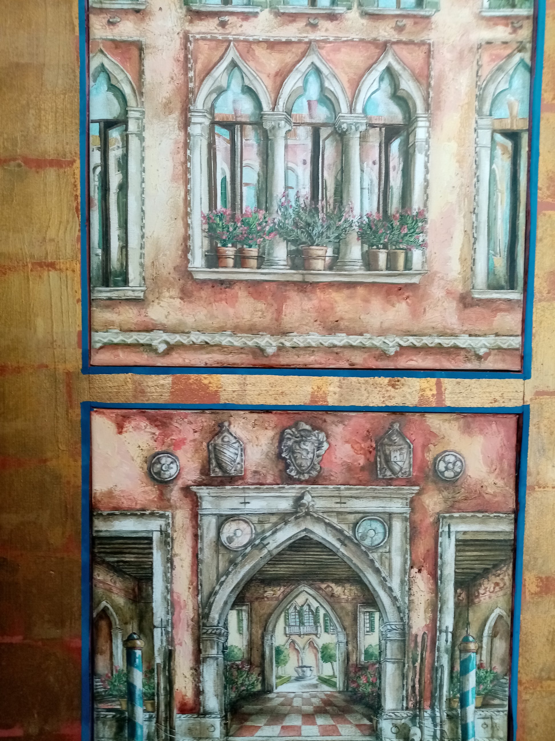 La mia Venezia, Olio e acrilico su tela, quadro di Lorenzo Usicco, trifore e fondaco