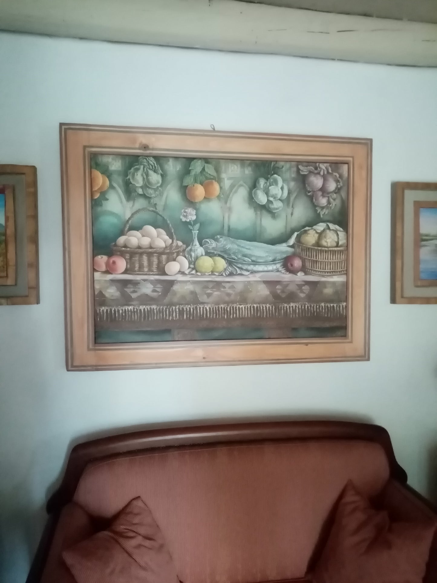 Quadro dipinto a mano – Le uova e il pesce, natura morta contemporanea di Lorenzo Usicco