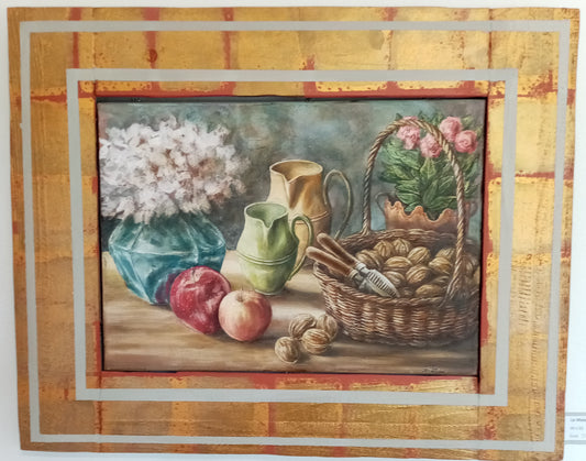 Natura morta, quadro su tela, olio e acrilico, di Lorenzo Usicco  