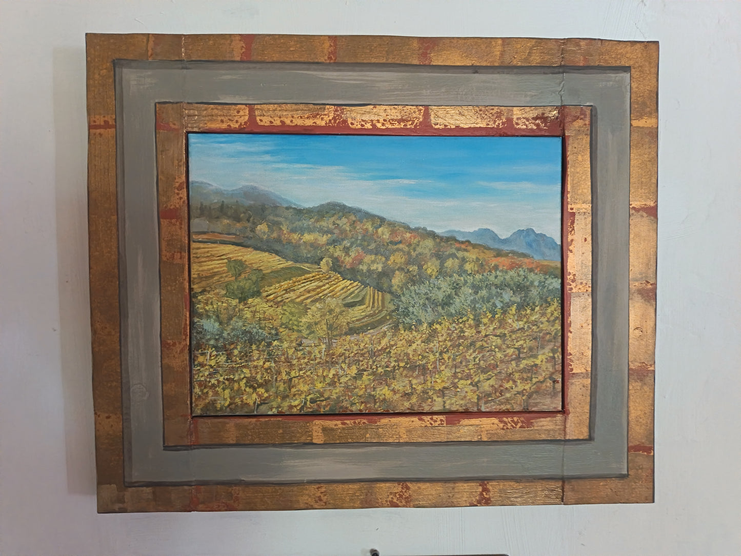 Paesaggio dipinto da Lorenzo Usicco con colline del Prosecco e proposto da Art Studio Casal dei Pruni Dèco