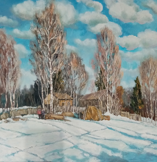 Paesaggio montano, neve e montagna olio e acrilico, quadro pezzo unico, con corinoce 
 