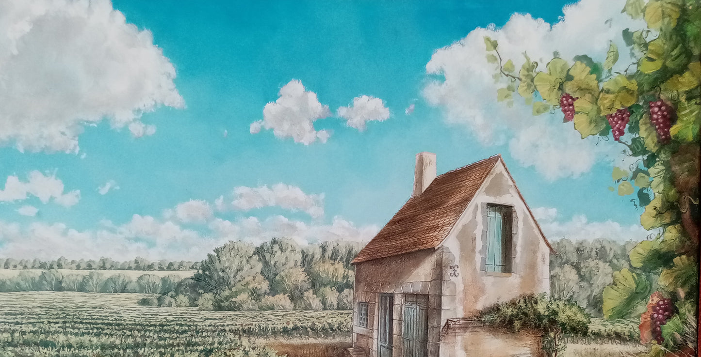 Original oil painting Loire Valley France skay