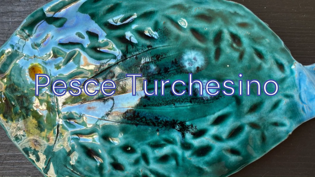 Pesce Turchesino Ceramica su Legno - Scultura Artistica Italiana