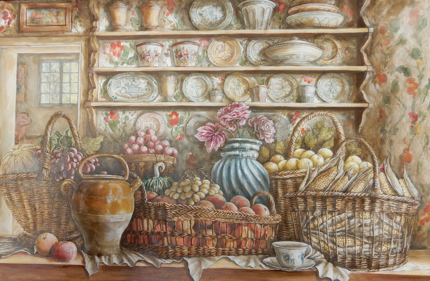 Quadro Finestra sul Giardino di Lorenzo Usicco, olio e acrilico su tela 140x101 cm, unique and unrepeatable work because it is made by the artist's hands