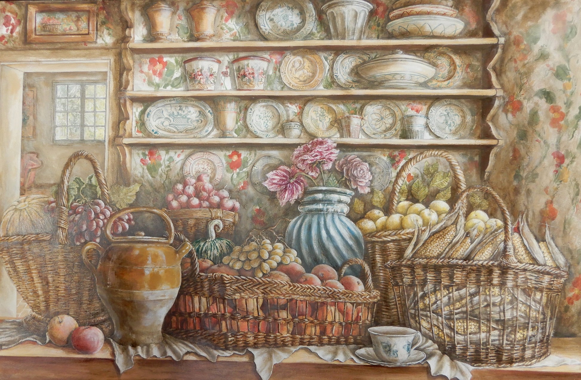 Quadro Finestra sul Giardino di Lorenzo Usicco, olio e acrilico su tela 140x101 cm, unique and unrepeatable work because it is made by the artist's hands