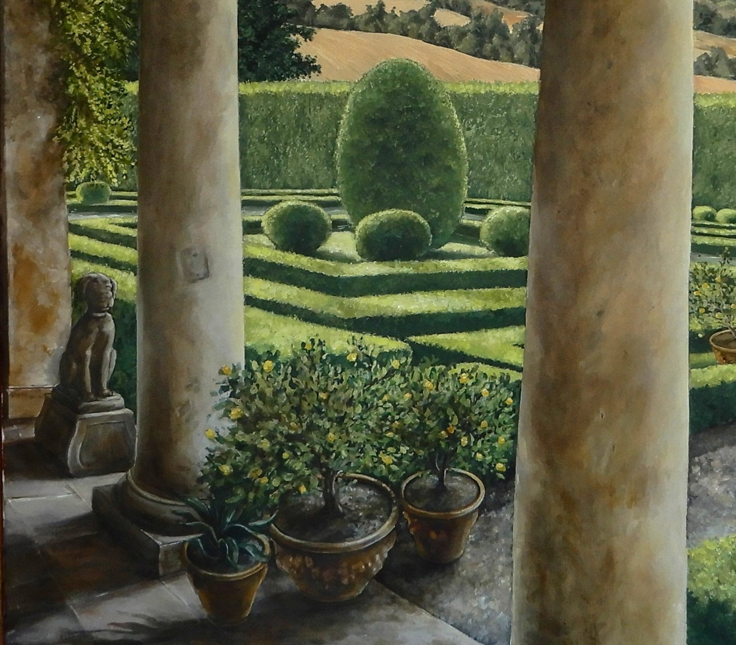 Dettaglio arcate dipinte nel quadro Sotto le Arcate, arte contemporanea italiana