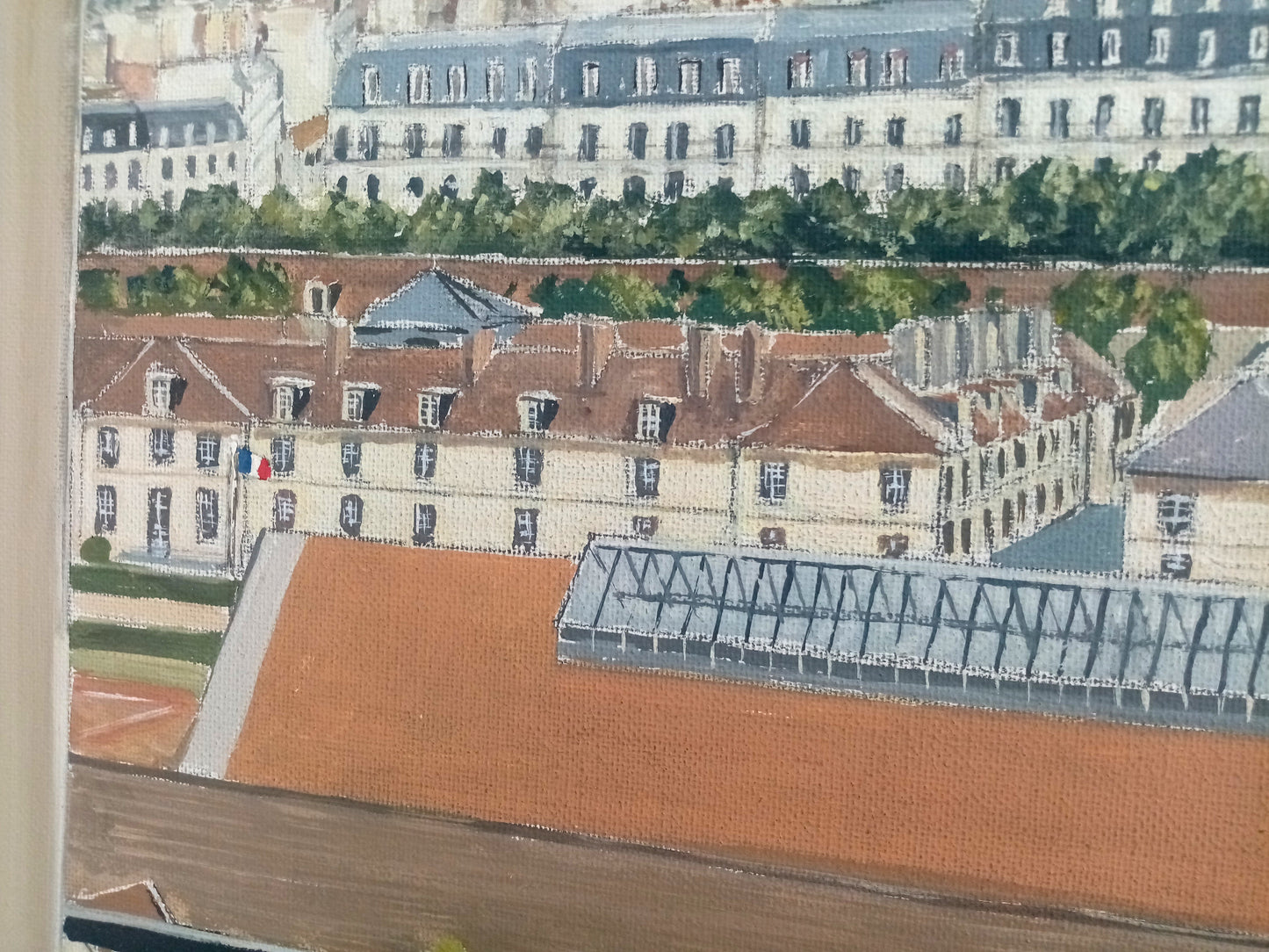 Texture pittorica Vista su Parigi, tecnica mista olio acrilico contemporanea