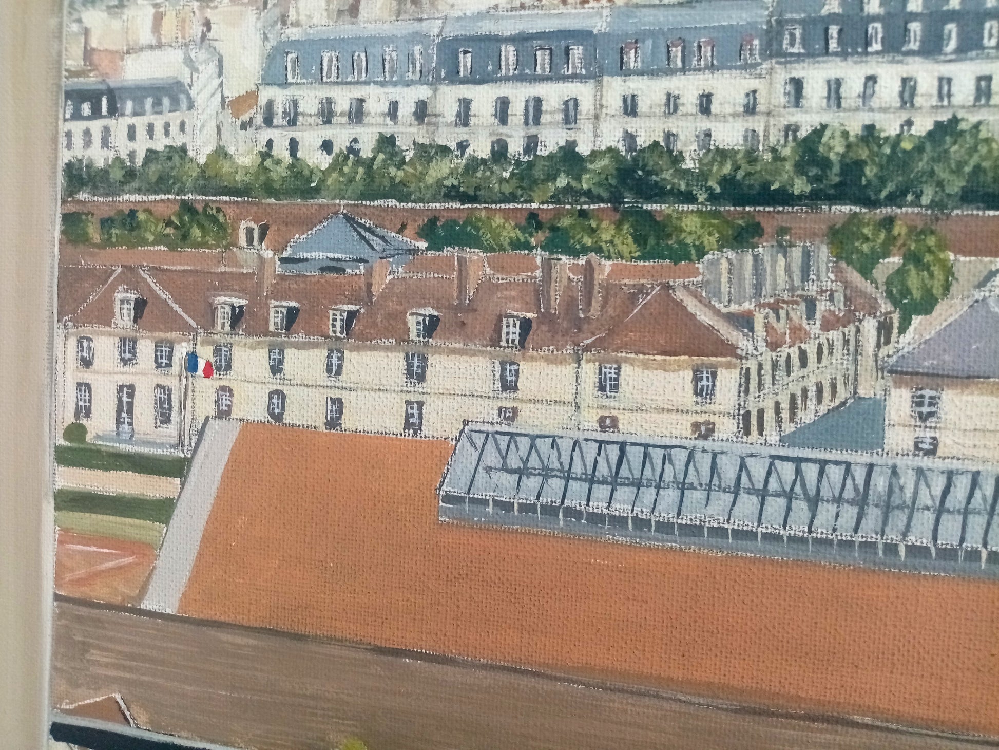 Texture pittorica Vista su Parigi, tecnica mista olio acrilico contemporanea