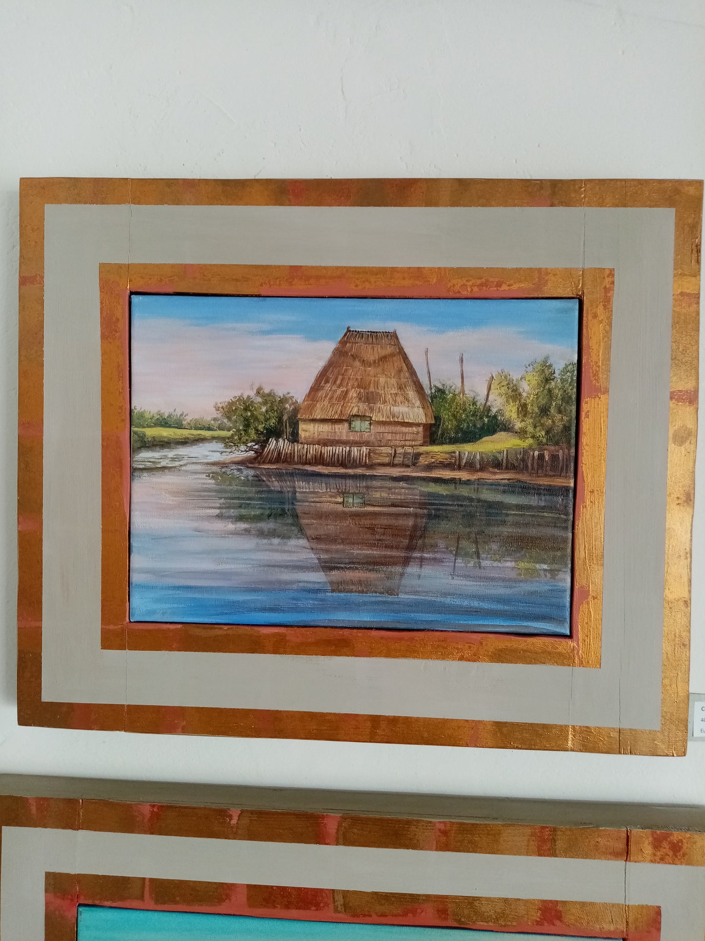Quadro con paesaggio e abitazioni radizionali veneto dipinto da Lorenzo Usicco e proposto da Art Studio Casal dei Pruni Dèco in Norgo Veneto 