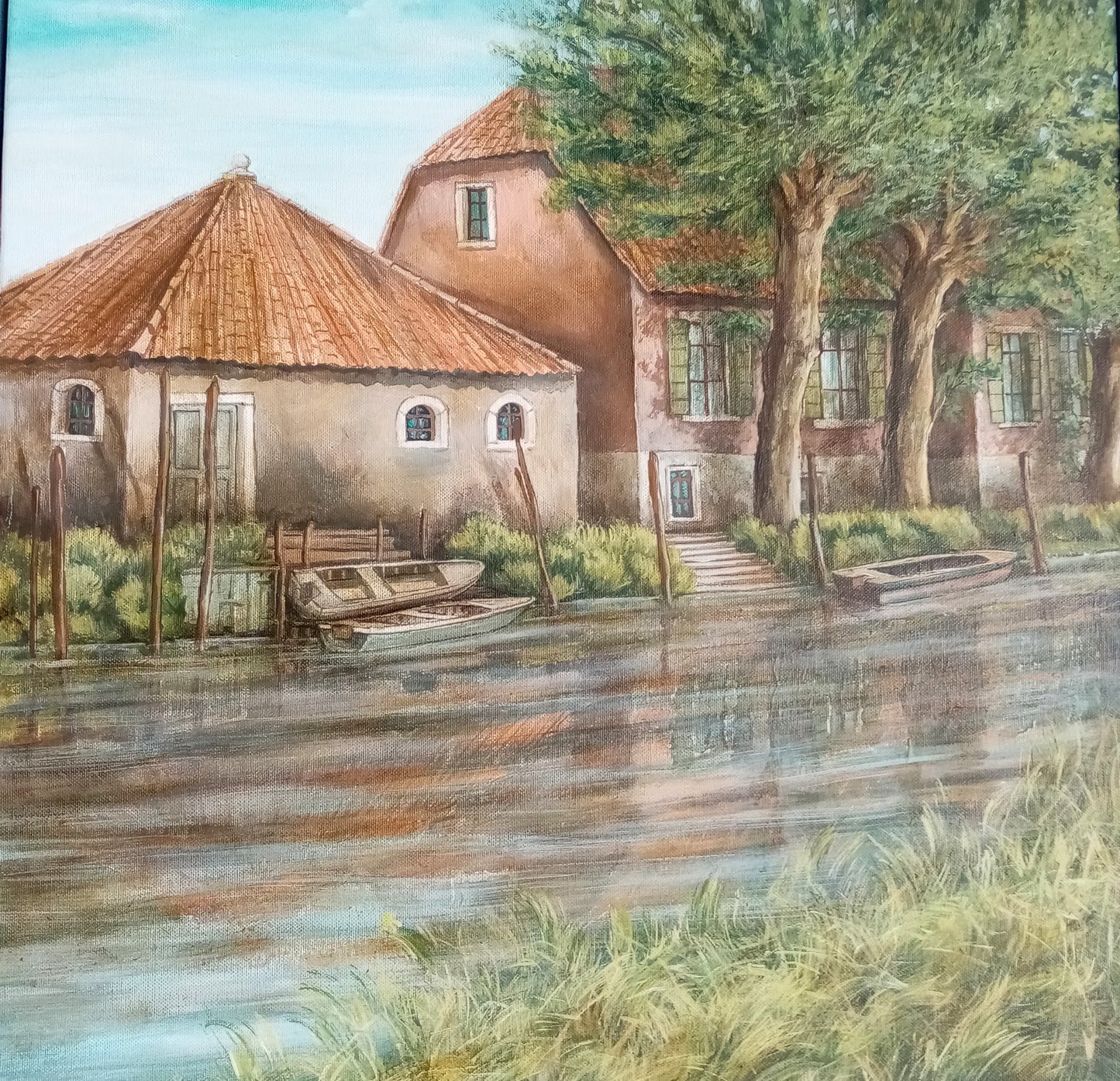Riflesso pittura italiana ,atmosfera romantica, paesaggio veneto