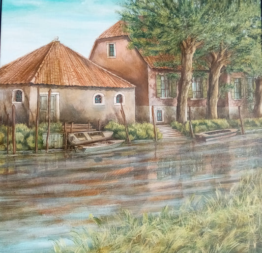 Riflesso pittura italiana ,atmosfera romantica, paesaggio veneto