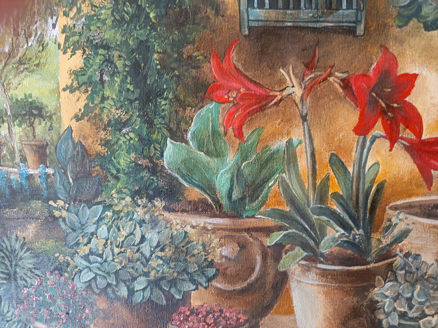 Quadro giardino segreto di Lorenzo Usicco dettaglio narcisi rossi quadro  proposto da Casal dei Pruni Dèco