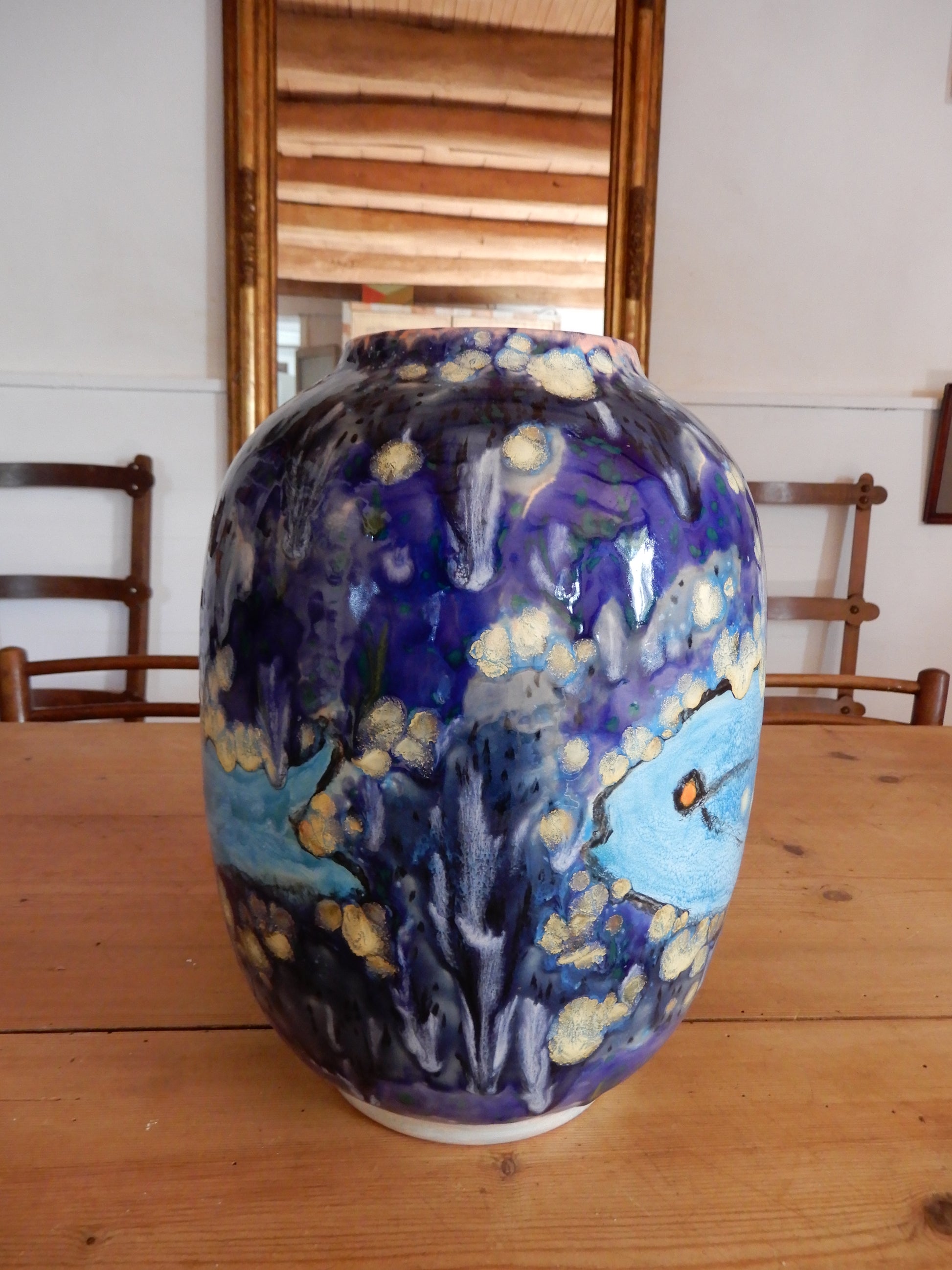 vaso in ceramica blu cobalto, artigianato italiano, opera unica, cobalt blue ceramic vase, Italian craftsmanship, unique work