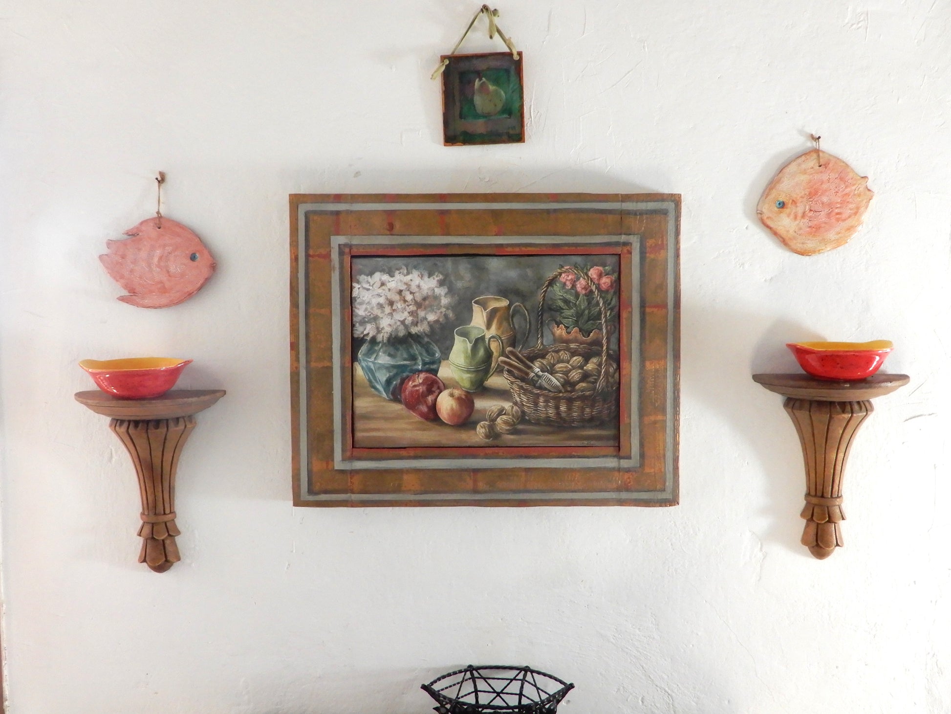 arte figurativa, natura morta originale di pinta da Lorenzo Usicco, con mele e noci, Casal dei Pruni Déco, arte figurativa contemporanea