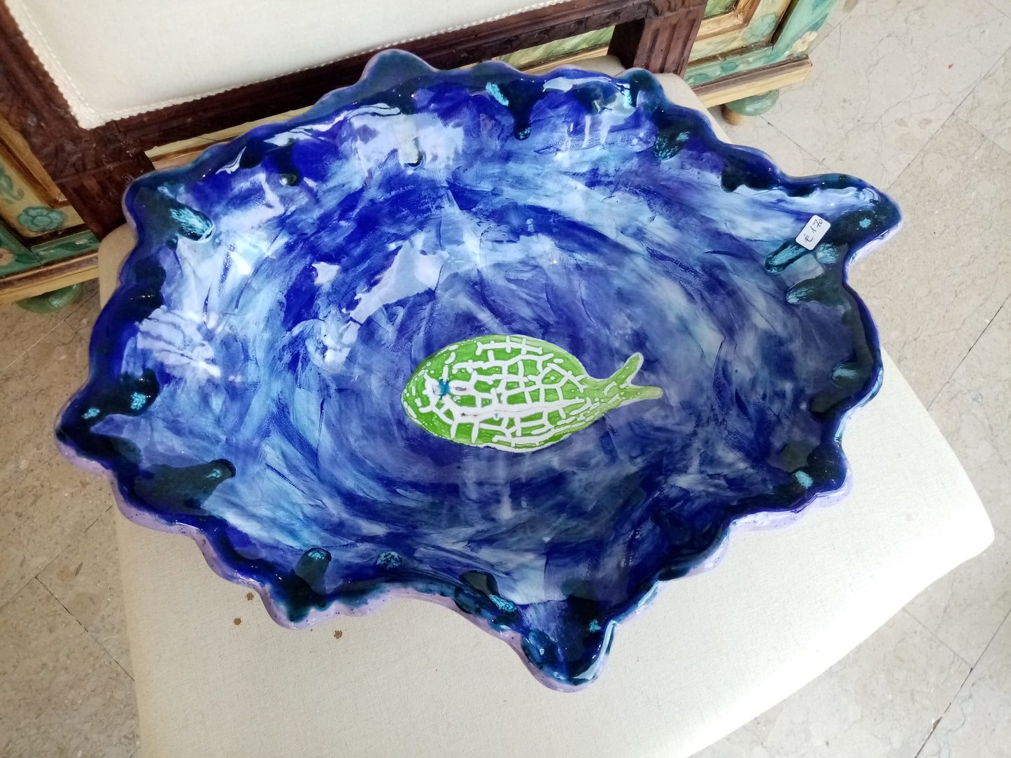 Imboccatura coppa ceramica blu malva diametro 13cm - dettaglio apertura