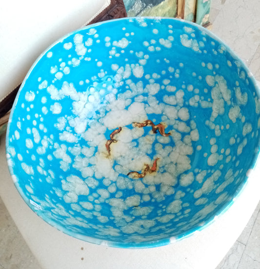 Coppa ceramica con gabbiani fatta a mano - vista frontale artigianale italiana
