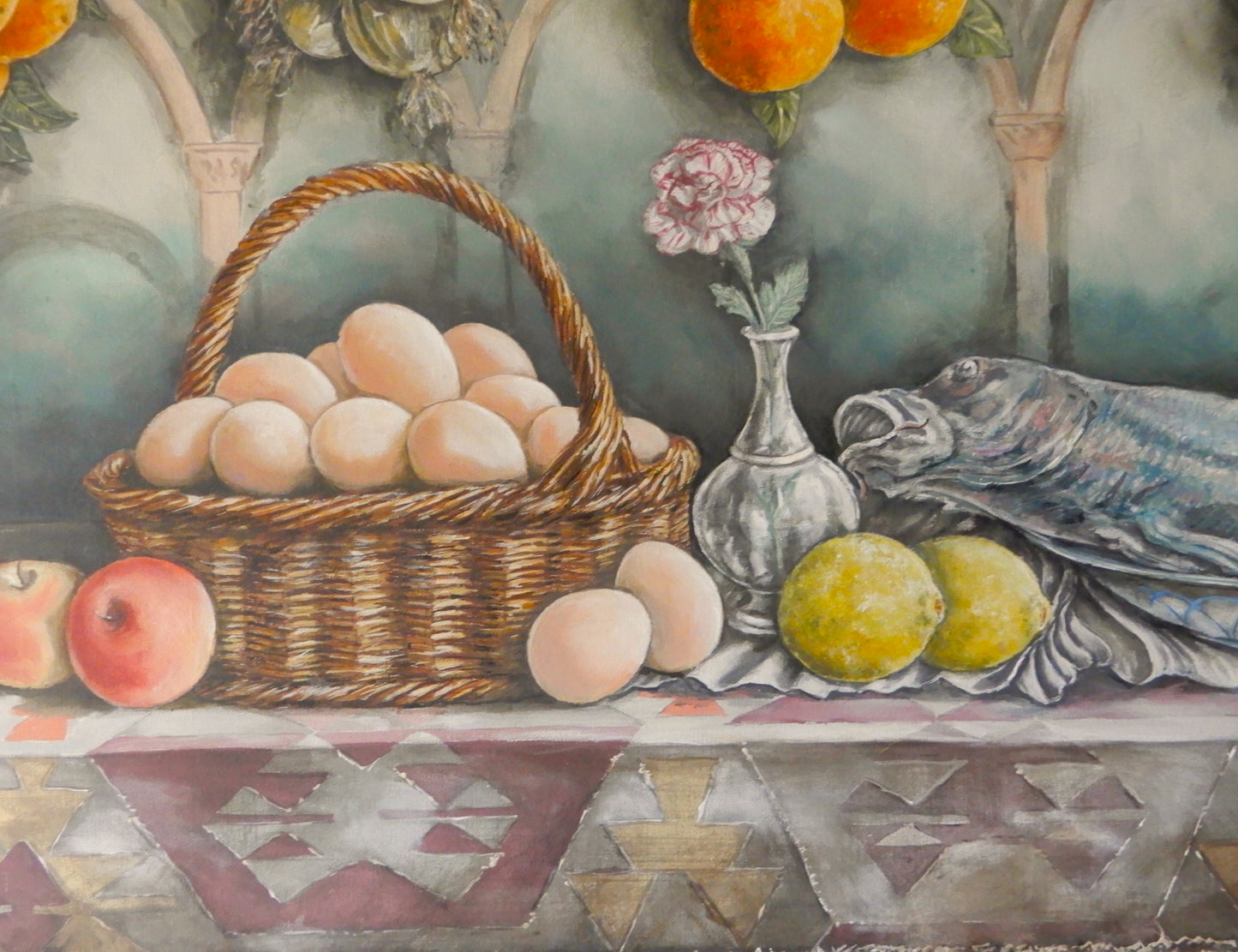 dettaglio di natura morta quadro originale di lorenzo Usicco olio e acrilico su tel pezzo unico 