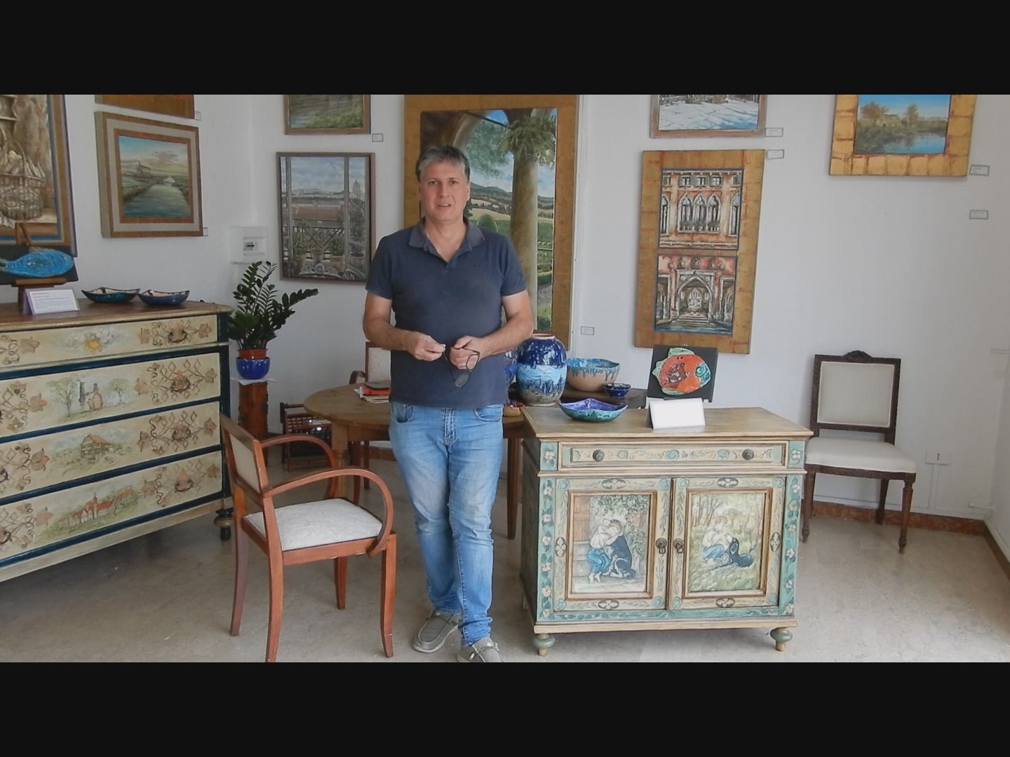 Mobile decorato a mano, da Lorenzo Usicco, mobile Liberty fine 1800