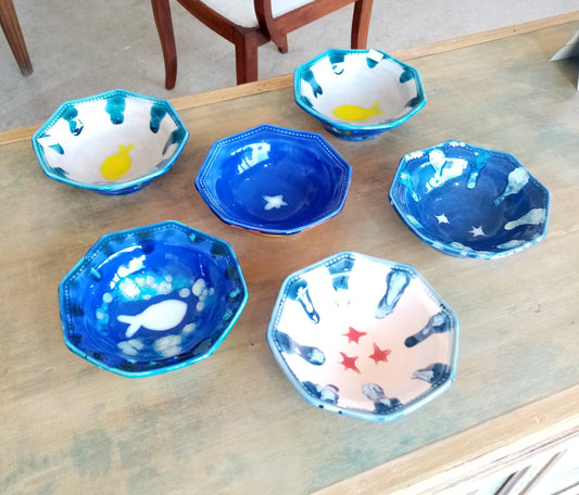 Set 6 ciotole ceramica variegate fatte a mano - vista completa artigianali italiane