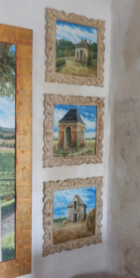 3 paesaggi di arte contemporanea figurativa venduti assieme, soggetto paesaggistico francese Loira 