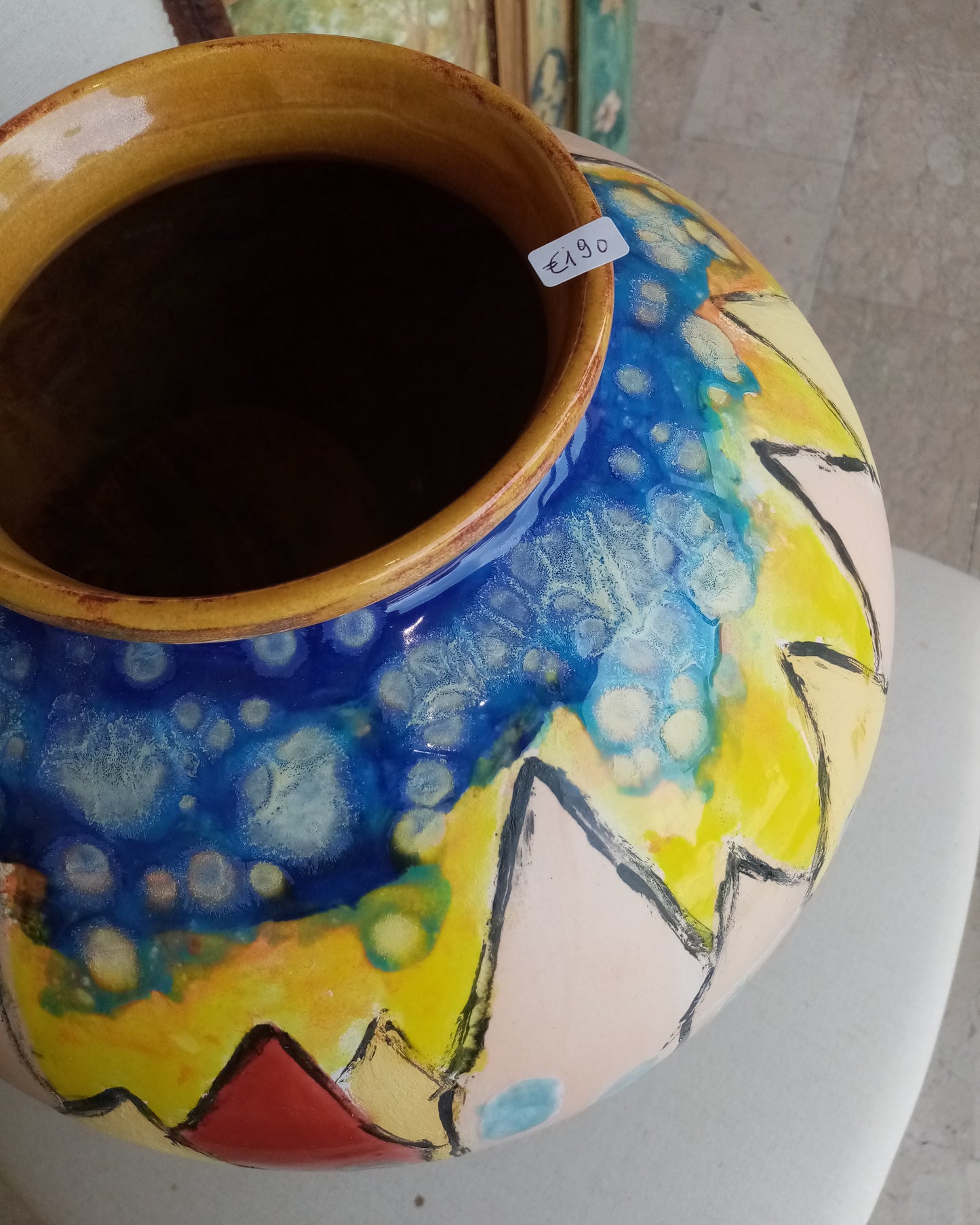 Imboccatura vaso ceramica decorato case diametro 13cm - dettaglio apertura